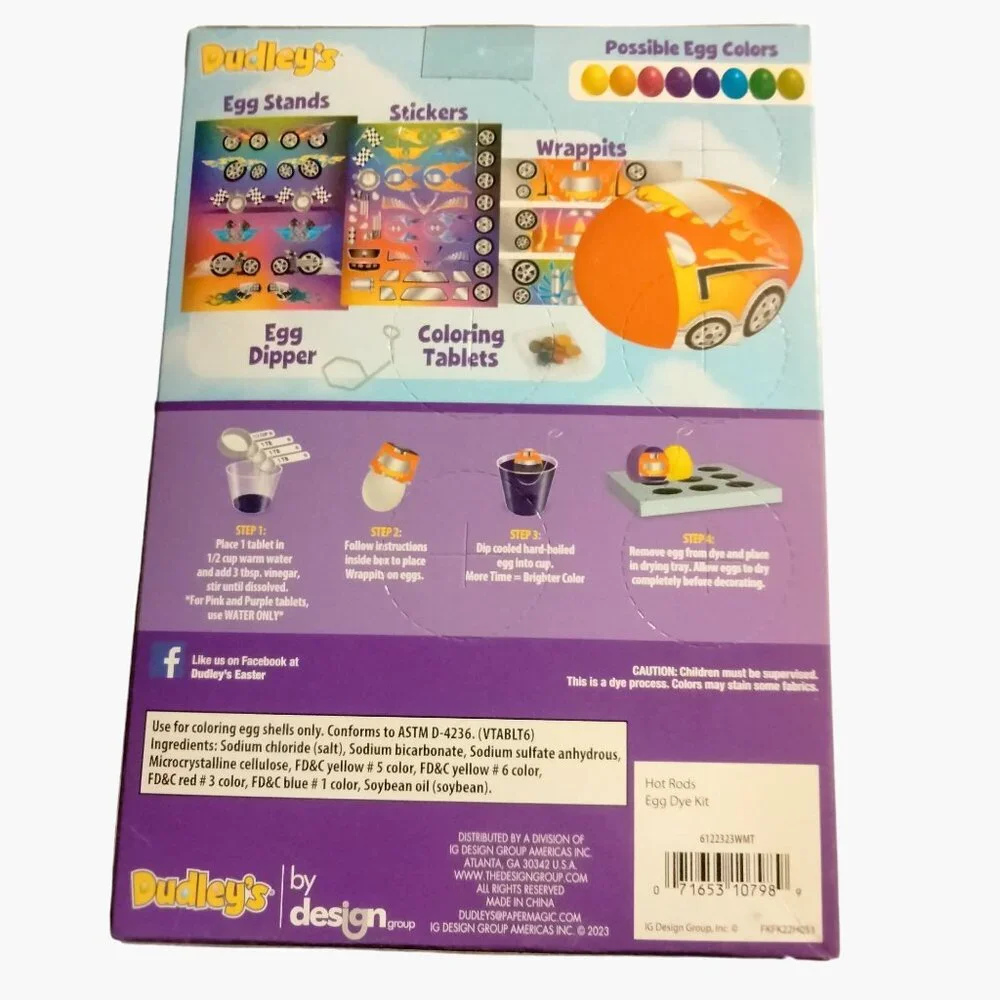Dudleys Easter Egg Decorating Kit Hot Rods Dye Foil Stickers Stand Dipper